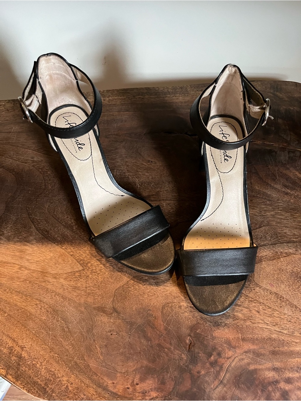 Life Stride Black Ankle-Strap Dress Block Heels